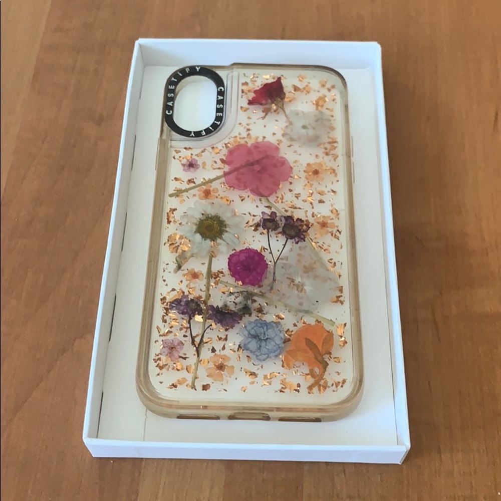 Casetify iPhone XR pressed flowers and gold flake